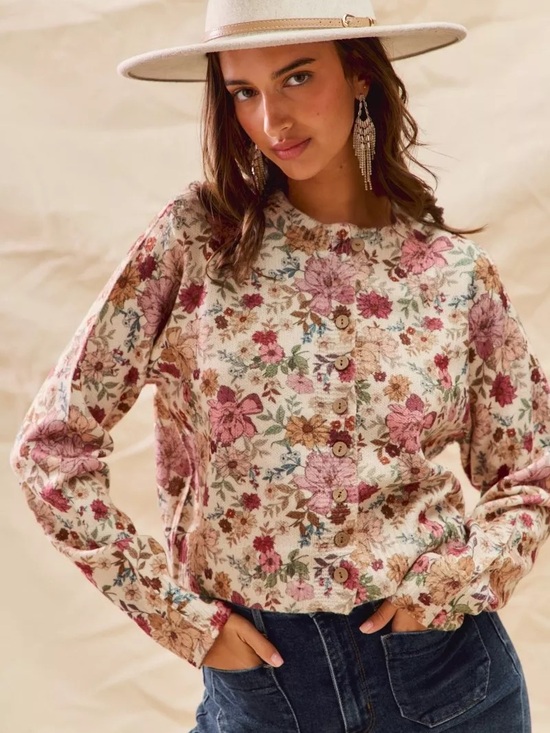 So Me Sweaters - So Me Multicolor Floral Knit Button-Up Cardigan Sweater Women's size M